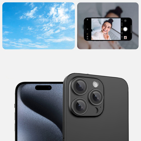 2x загартоване скло ERBORD OPTIK Pro для камери iPhone 16 Pro/16 Pro Max / 15 Pro/15 Pro Max/14 Pro/14 Pro Max, чорний