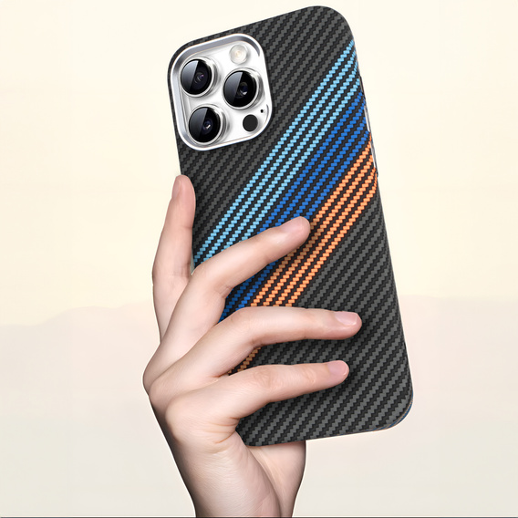 Чехол для iPhone 13 Pro, Carbon Fiber MagSafe, темно-синий