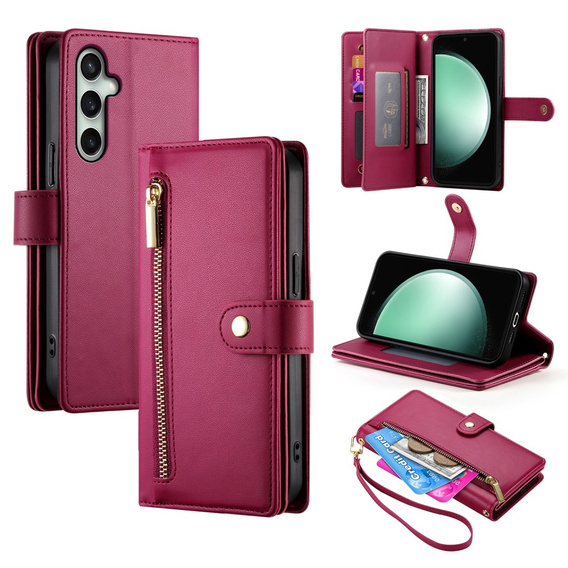 Откидной чехол для Samsung Galaxy S24 FE, Wallet Zipper Pocket, красный