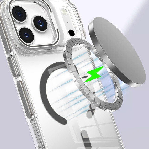 Чехол для iPhone 17 Pro, для MagSafe, с подставкой, прозрачный с серыми вставками