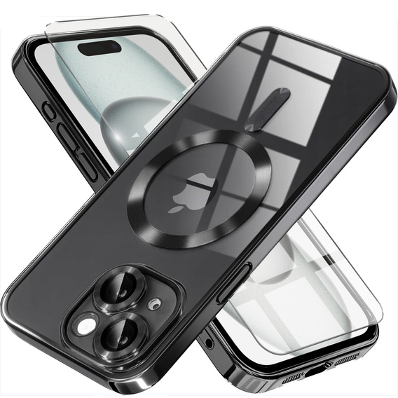 Чохол для iPhone 15, Electro MagSafe, чорний + Скло на екран