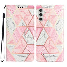 Откидной чехол для Samsung Galaxy A25 5G, Wallet Marble, розовый + 9H стекло