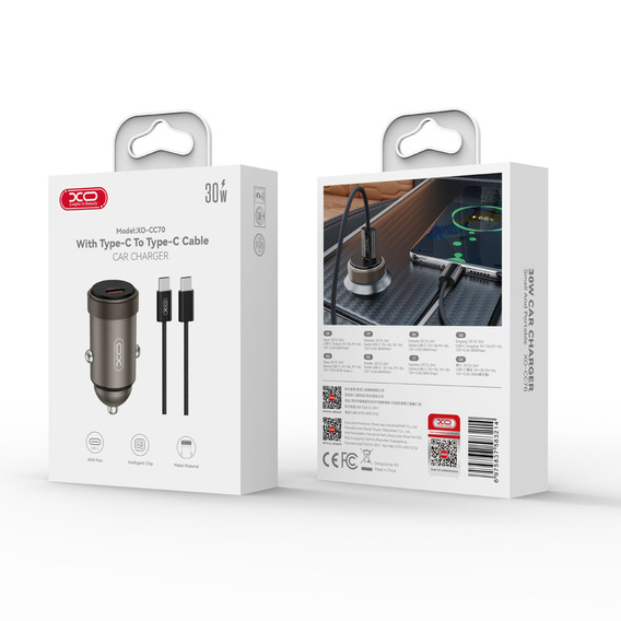 Автомобільний зарядний пристрій XO CC70 з кабелем USB-C 30 Вт PD
