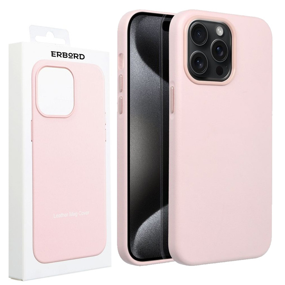 Шкіряний магнітний чохол для iPhone 15 Pro Max, рожевий
