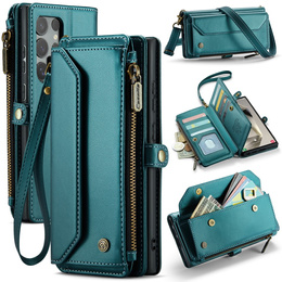 Чехол CASEME для Samsung Galaxy S25 Ultra, RFID Leather Wallet, с плечевым ремнем, зелёный