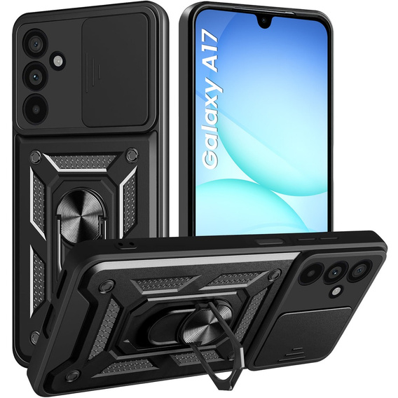 Броньований чохол для Samsung Galaxy A17 5G, із захистом камери, з підставкою, чорний
