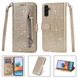 Откидной чехол для Samsung Galaxy A35 5G, Wallet Zipper Pocket Glittery, золотой