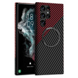 Чехол до Samsung Galaxy S22 Ultra, Magsafe Slim Carbon, чёрный / красный