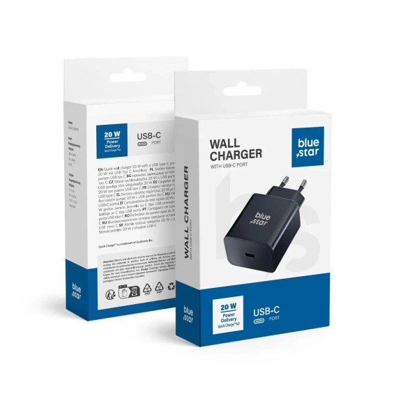 Мережевий зарядний пристрій Blue Star 3A 20W, USB-C, чорний