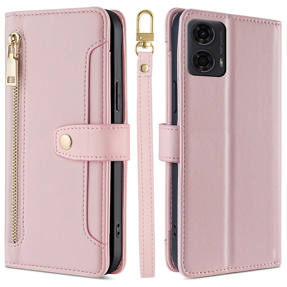 Откидной чехол для Motorola Moto G04 / G24 / G24 Power, Wallet Zipper Pocket, розовый