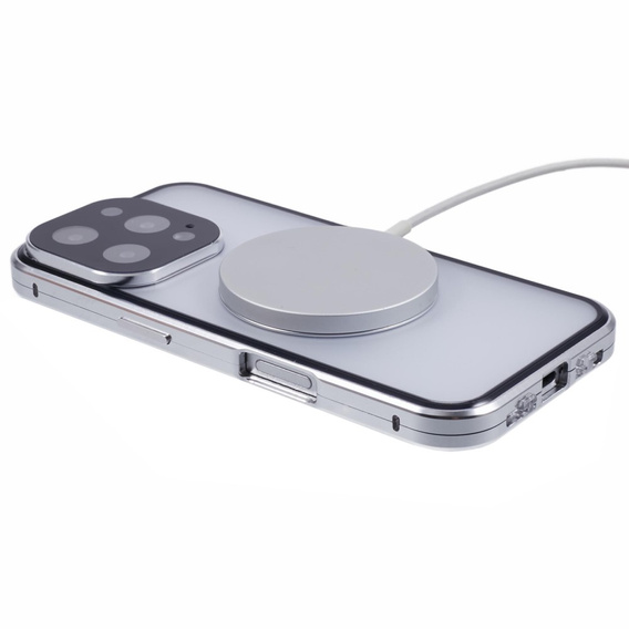 Магнітний чохол Dual Glass MagSafe для iPhone 16 Pro Max, сріблястий
