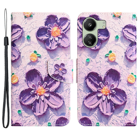 Чохол-книжка для Xiaomi Redmi 13C / Poco C65, Wallet, Painted Flowers, фіолетовий