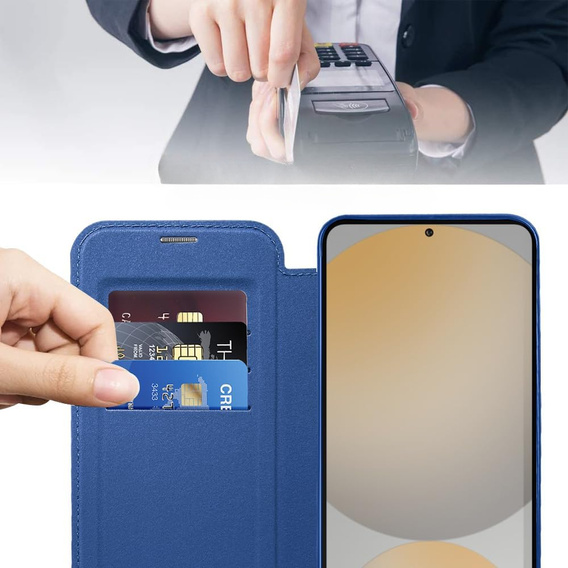 Откидной чехол для Samsung Galaxy S25 FE, RFID Wallet MagSafe CamShield, темно-синий