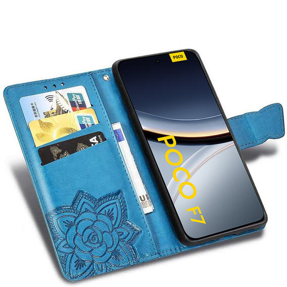 Откидной чехол для Xiaomi Poco F7, Butterfly, синий