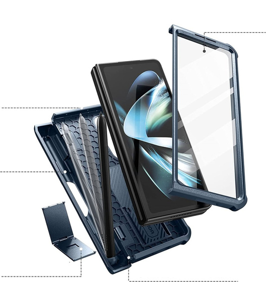 Бронированный чехол для Samsung Galaxy Z Fold 4 5G, Dexnor Full Body S-Pen Slot, темно-синий