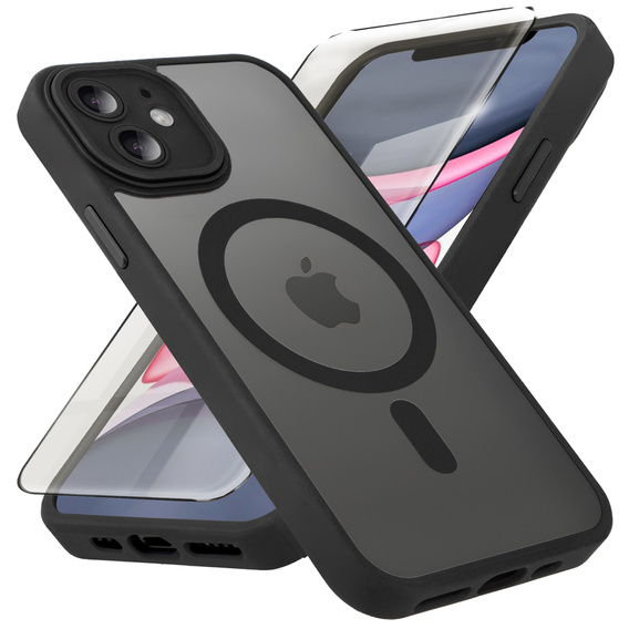 Чехол для iPhone 11, для MagSafe, ERBORD Matt Case, чёрный + стекло для экрана