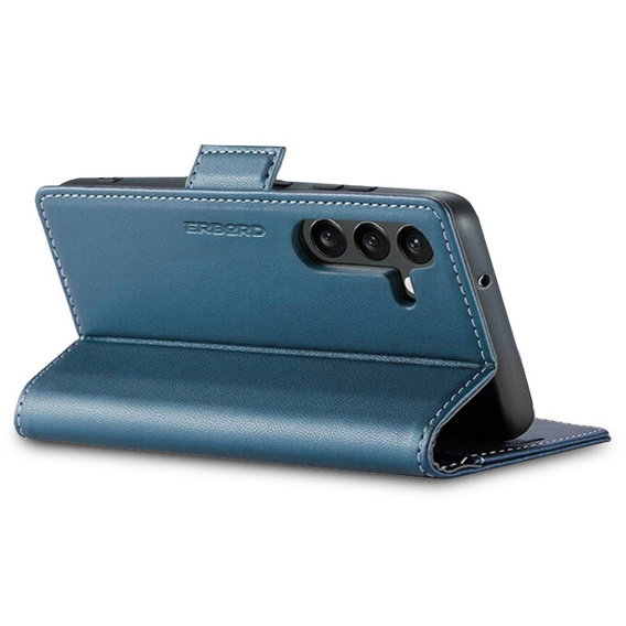 Чехол для Samsung Galaxy S24, ERBORD Glossy Litchi, кошелек с клапаном, синий