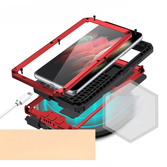 Чехол для Samsung Galaxy S21 Ultra, R-JUST CamShield Slide, бронированный, красный / черный