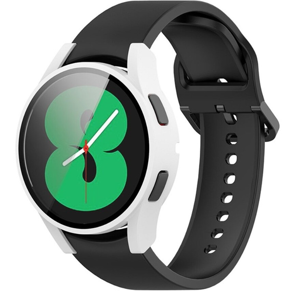 Силиконовый футляр со встроенным защитным стеклом до Samsung Galaxy Watch4 40mm, белый