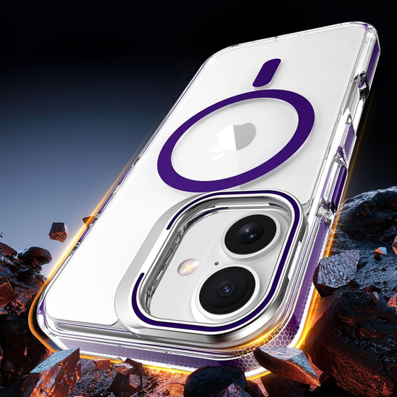Чохол для iPhone 17, для MagSafe, з підставкою, прозорий з фіолетовими вставками