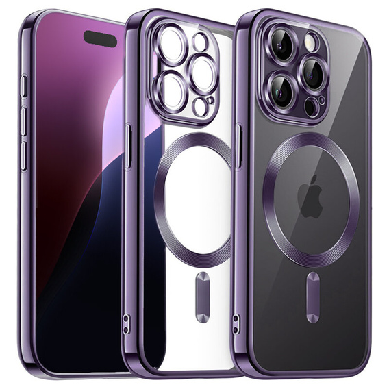 Чехол для iPhone 16 Pro, Electro MagSafe, фиолетовый + стекло для экрана