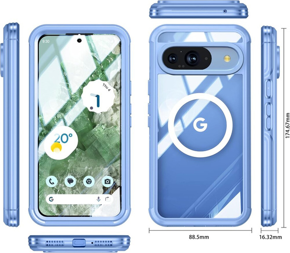 Чохол для Google Pixel 9 / Google Pixel 9 Pro, Shockproof, зі склом, для MagSafe, м'яти