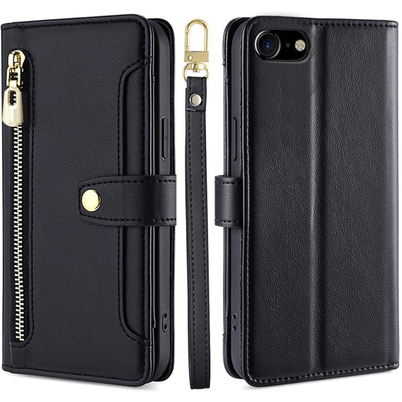Откидной чехол для iPhone 16E, Wallet Zipper Pocket, чёрный