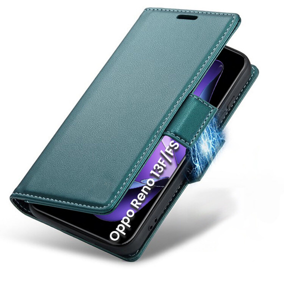 Чохол для Oppo Reno 13F / Oppo Reno 13FS, ERBORD Glossy Litchi, гаманець з клапаном, зелений