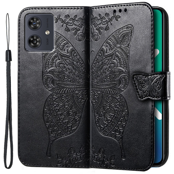 Откидной чехол для Motorola Moto G54 5G, Butterfly, чёрный