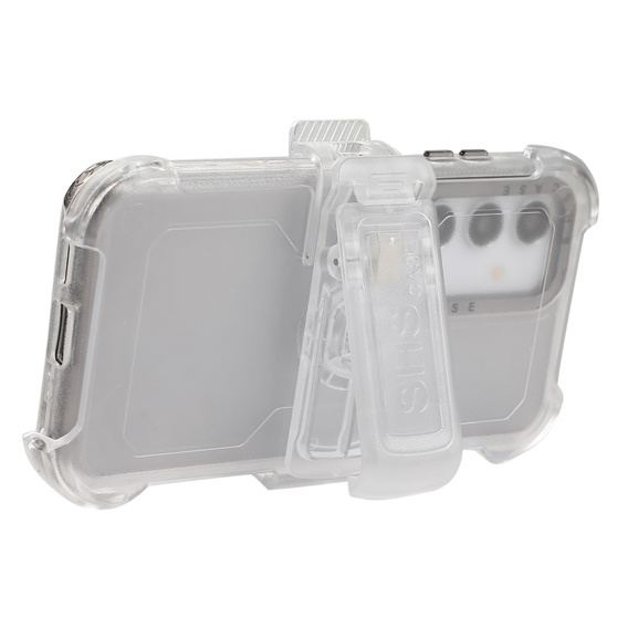 Бронечохол для Samsung Galaxy S24+, Belt Clip, з кліпсою, прозорий / чорний