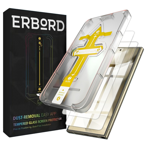 2x Закаленное стекло для Samsung Galaxy S24 Ultra, ERBORD Easy App 9H Screen Protector