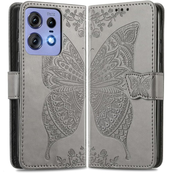 Откидной чехол для Motorola Edge 50 Pro, Butterfly, серый