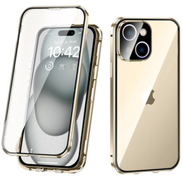 Чохол для iPhone 15, Magnetic Dual Glass, золотий