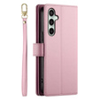 Откидной чехол для Samsung Galaxy S24 FE, Wallet Zipper Pocket, розовый