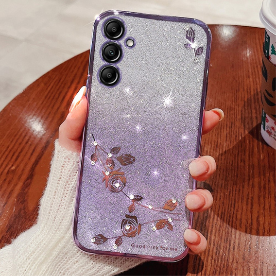 Чехол для Samsung Galaxy A35 5G, Glitter Flower, фиолетовый