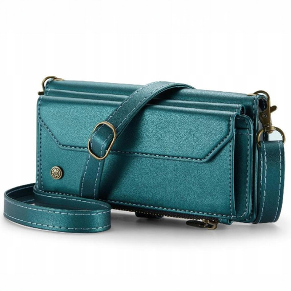 Чехол CASEME для Samsung Galaxy S24 FE, RFID Leather Wallet, с плечевым ремнем, зелёный