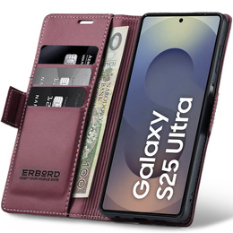 Чохол для Samsung Galaxy S25 Ultra, ERBORD Glossy Litchi, гаманець з клапаном, червоний