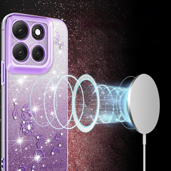 Чохол для Motorola Moto G56 5G, Glitter Flower, фіолетовий