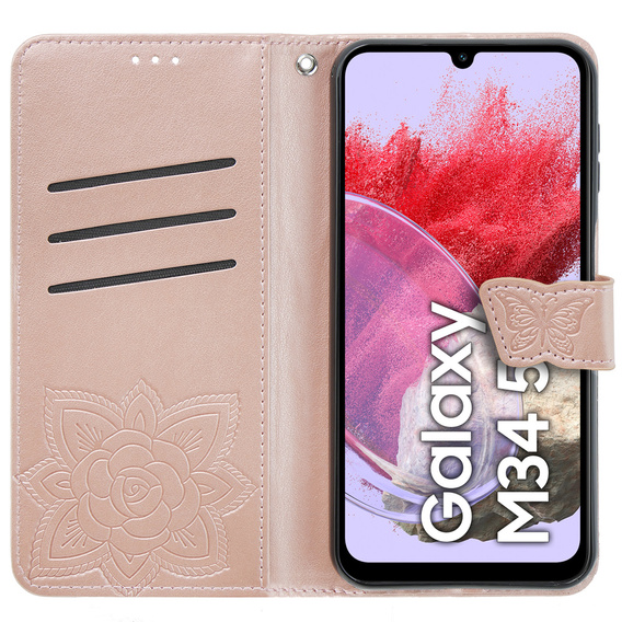 Чохол-книжка для Samsung Galaxy M34 5G, Butterfly, рожевий rose gold