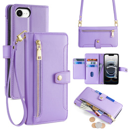 Откидной чехол для iPhone 16E, Wallet Zipper Pocket, фиолетовый