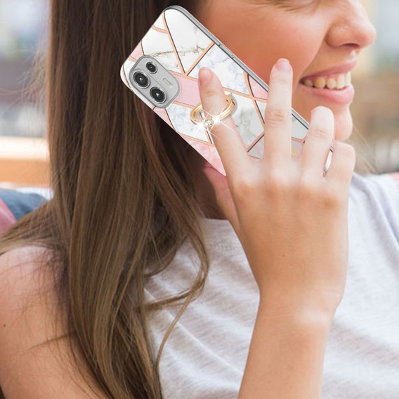 Чехол Slim Case Ring до Motorola Edge 20 Lite, Marble Pattern, Pink/White
