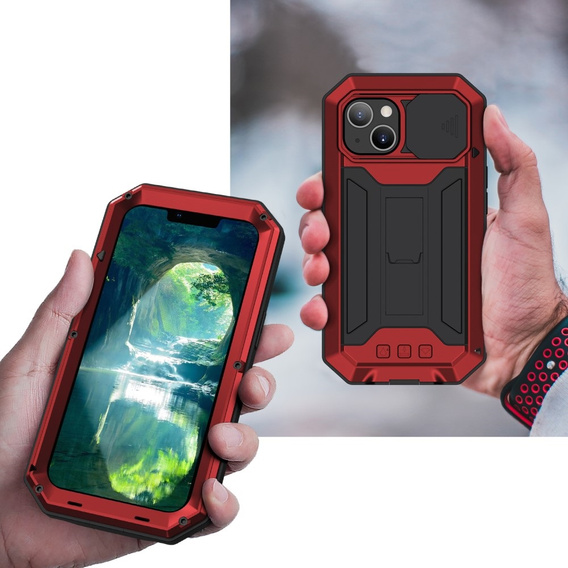 Чехол для iPhone 13, R-JUST CamShield Slide, бронированный, красный / черный