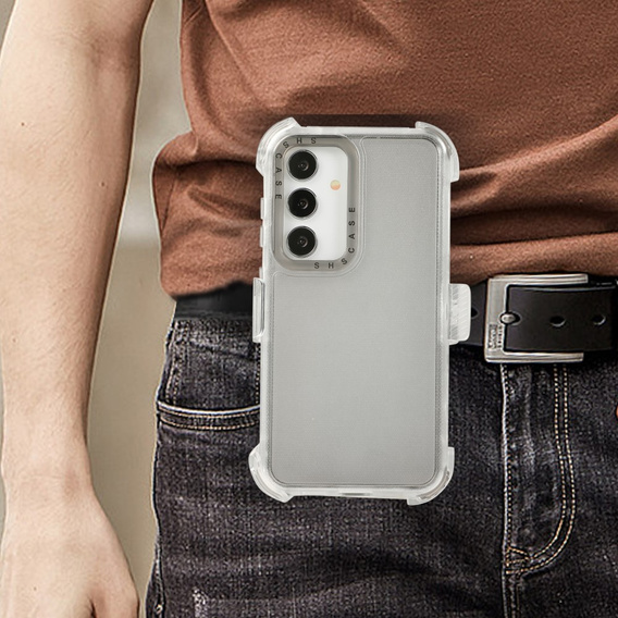 Бронированный чехол для Samsung Galaxy S24, Belt Clip, с клипсой, прозрачный / черный