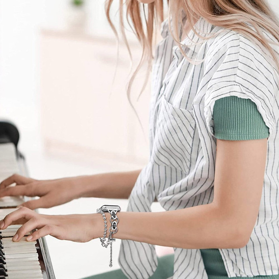 Женский браслет для Apple Watch 1/2/3/4/5/6/7/8/9/SE 38/40/41 мм, серебро / чёрный