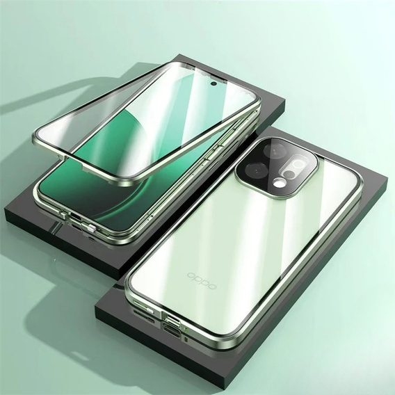 Чохол для Oppo Reno 14, Magnetic Dual Glass, прозорий з зеленими боками