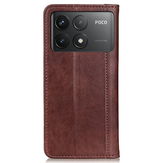 Чохол-фліп для Xiaomi Poco F6 Pro, Split Leather, коричневий
