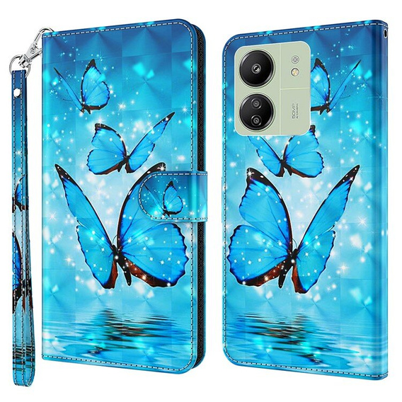 Откидной чехол для Xiaomi Redmi 13C / Poco C65, Wallet, Butterflies синий
