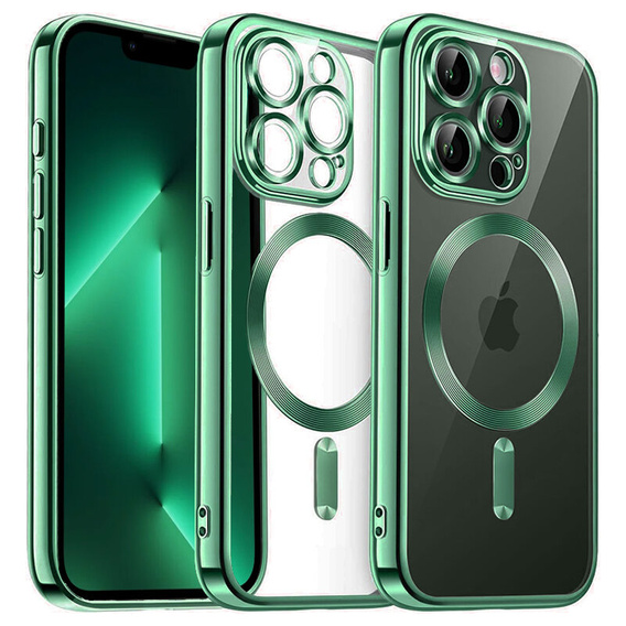 Чехол для iPhone 13 Pro, Electro MagSafe, зелёный + стекло для экрана