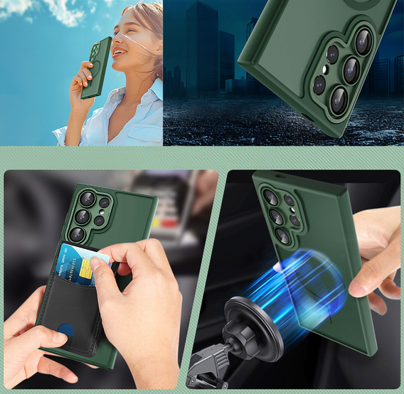 Чохол для Samsung Galaxy S25 Ultra, для MagSafe, ERBORD Matt Case, зелений + захисне скло