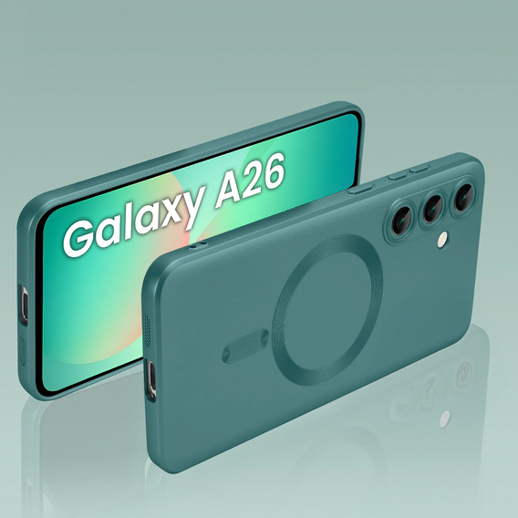 Чехол для Samsung Galaxy A26, ColorMag, для MagSafe, зелёный + закаленное стекло 9H